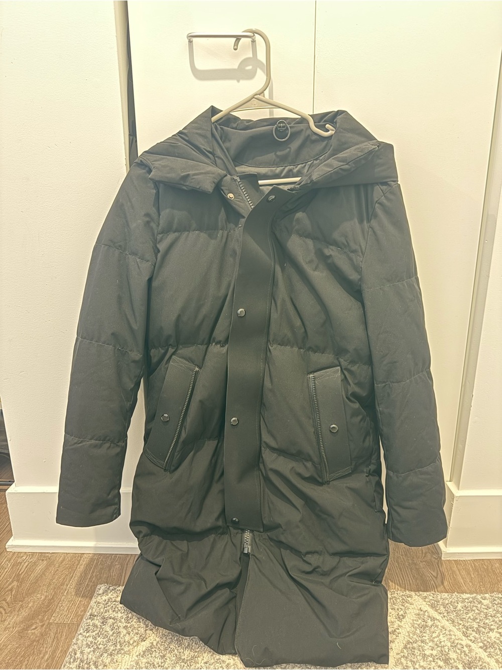 Black Long Puffer Coat with Hood
